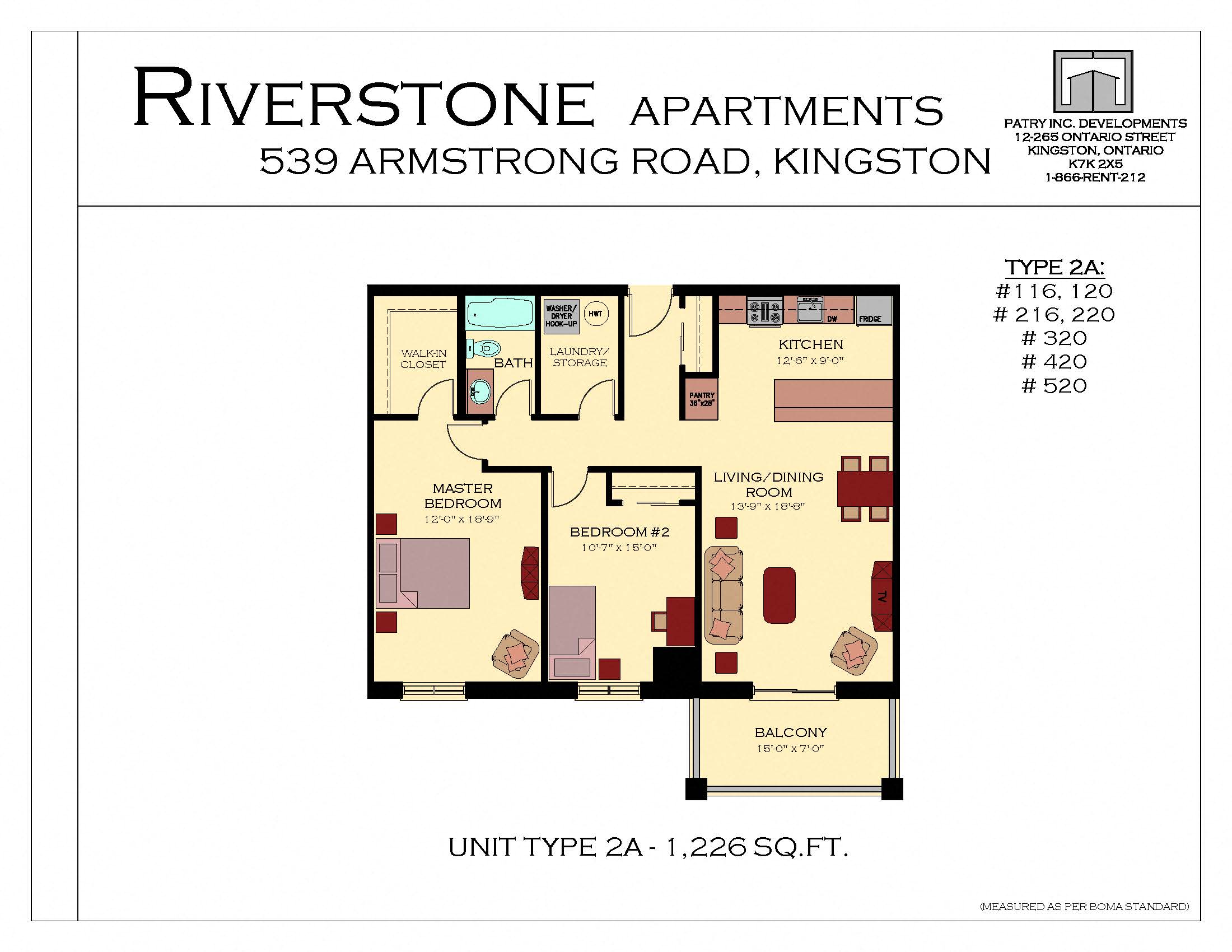Floor plan for 2 beds, 1 bath, 1226 sqft